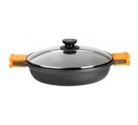 BRA Efficient | Faitout Bas 30 cm , Fonte D'Aluminium, avec Antiadhésif Platiunm Plus sans PFOA, avec Couvercle en Verre et Anses en Silicone Démontables, Tous Feux Dont Induction