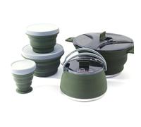 Casserole de camping pliable en silicone, batterie de cuisine de camping pliable de 2,5 L, silicone de qualité alimentaire, base en acier inoxydable 304, avec marques de mesure, couvercle à passoire