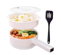 Casserole Électrique 1.5L avec Cuisson à la Vapeur, Pour Frire/Ramen/Fondue/Soupe, Idéale pour Dortoir/Camping/Maison, Revêtement Antiadhésif Céramique, Double Réglage de Puissance, Beige Clair