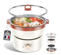 Casserole électrique 2.5L, marmite shabu-shabu avec cuve amovible, Chauffage rapide, idéale pour soupes et pâtes, parfaite pour dîners et réceptions familiales (Beige L)