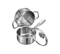 VEVOR Casserole en Acier Inoxydable 1,4 L avec Panier Vapeur, Poêlon avec Couvercle en Verre et Poignée Ergonomique, Antiadhésif, Lavable au Lave-vaisselle, Compatible avec Four et Plaque à Induction