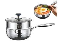 Casserole en Acier Inoxydable 316 avec Couvercle, Marmite Japonaise Martelée 22cm, Casserole Induction à Double Bec Verseur pour Soupe, Sauce et Lait, Option Cuit-Vapeur