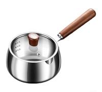 Casserole en acier inoxydable 316L avec fond triple couche pour tous les types de table de cuisson, poignée en noyer et couvercle en verre trempé (700 ml)