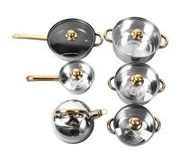 Casserole En Acier Inoxydable Lot 12pcs, Poignée Dorée Ergonomique Ensemble Multifonction Avec Poêle Friteuse Marmite Soupe 1.2L À 4.2L Compatible Toutes Plaques Cuisson