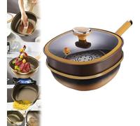 Casserole en alliage de titane anti-adhésif de 30,5 cm avec couvercle, sauteuse profonde multifonction avec panier vapeur, ensemble de poêles à frire antiadhésives pour frire, sauter, ragoût, méthodes