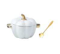 Casserole en céramique en forme de citrouille avec couvercle en émail facile à nettoyer, pour Halloween, Thanksgiving, décoration de table (blanc)