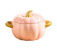 Casserole en céramique - Joli bol de citrouille en céramique - Antiadhésif - Avec couvercle - Ustensile de cuisine en porcelaine - Vaisselle de remerciement d'Halloween (rose)