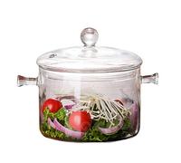 Casserole en verre, 1350 ml, avec couvercle et poignée, casserole en verre transparent résistant aux hautes températures pour pâtes, pâtes, soupe, lait, thé et salade
