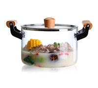 Casserole en verre borosilicate - Casserole résistante à la chaleur de 3 L avec couvercle, idéale pour cuisiner, cuire et servir des soupes, ustensile de cuisine en verre durable pour la cuisine