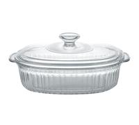 Casserole en verre plat de cuisson, casserole ovale avec couvercle, ustensiles de cuisine de casserole sans plomb à la chaleur/à froid de 1,5 L