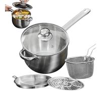 Casserole | Ensemble de friteuse en acier inoxydable - Marmite multifonction avec panier à frire, grille de cuisson à la vapeur et filtre à huile | Base épaisse à 5 couches pour cuisinières à