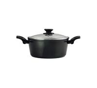 Casserole Induction 20cm Aluminium Forgé, Antiadhésif sans PFOA, Couvercle Verre Vivant Noir