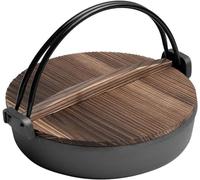 Casserole japonaise à Sukiyaki en fonte - 7 tailles, avec couvercle et poignées en bois pour camping, cuisine et dîners de famille - Durable, polyvalente et design traditionnel
