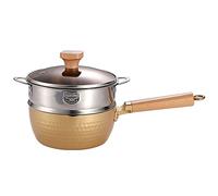 Casserole japonaise antiadhésive traditionnelle avec couvercle en verre, poignée en bois et cuiseur vapeur en acier inoxydable, casserole à lait(Gold,22cm/8.7in)