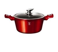 Casserole - Metal - 20cm - Rouge - Revêtement Marbre - Compatible Induction