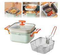 Casserole multifonction en fonte - Cuiseur vapeur, casserole et multicuiseur pour cuisiner, rôtir, braiser et frire, revêtement en pierre antiadhésif, avec panier à friteuse