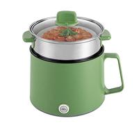 Casserole portable, antiadhésive, 17 x 17 x 25 cm, 1,7 l, avec couvercle en verre, double puissance, cuiseur vapeur, multi-usages, pour flocons d'avoine, pâtes (vert)
