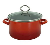 Casserole Ronde Ø 20 Cm Émaillée Rouge Flammée Avec Couvercle En Verre