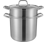 Casserole ronde en acier inoxydable avec couvercle en verre 8L