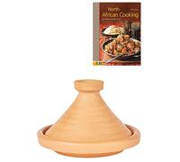Casserole tajine marocaine pour cuisiner + livre de cuisine | Casserole non émaillée Aladin Ø 26 cm pour 1 à 3 personnes | avec recettes livre cuisine nord-africaine | pot en terre cuite fait à la