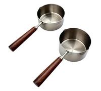 Casseroles a Lait,Lot de 2 Mini-beurrier en Acier Inoxydable de 150/250 Ml avec Double Bec Verseur et Poignée en Bois,pour Lait,Café,Chocolat et la Fonte du Beurre