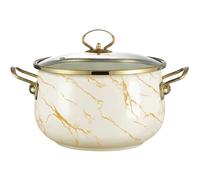 Casseroles en émail avec couvercle verre, mijoteuse antiadhésive vintage acier inoxydable poignée, vaisselle émaillée(2.5L)