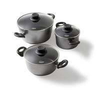 Casseroles - STONELINE - Lot de 3 - 16/20/24 cm - Couvercles en verre - Revêtement antiadhésif