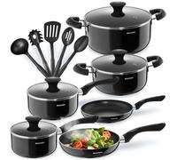 Casseroles - TECTAKE - Batterie de cuisine VARESE aluminium avec couvercles en verre 15 pièces