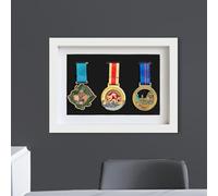 Cassette de médailles - Bavoir de course et affichage de médailles | Support mural - 3 vitrines pour coureurs de marathon,gagnants de course,prix militaires,triathlons et tous les sports (blanc, A4)