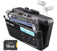 Cassette Player KLIM K7 avec écouteurs Fusion - Lecteur Cassette Audio - Convertisseur Audio en MP3 - Microphone et Haut-Parleur intégrés - Batterie Rechargeable - Ecouteurs - Carte SD 16GB - Noir