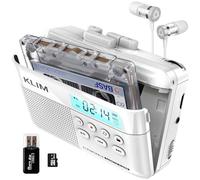 Cassette Player KLIM K7 - Lecteur Cassette Audio - Convertisseur Audio en MP3 - Microphone et Haut-Parleur intégrés - Batterie Rechargeable - Ecouteurs - Carte SD 16GB - Blanc