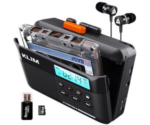 Cassette Player KLIM K7 - Lecteur Cassette Audio - Convertisseur Audio en MP3 - Microphone et Haut-Parleur intégrés - Batterie Rechargeable - Ecouteurs - Carte SD 16GB - Noir-Orange