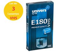 Cassette VHS Vierge - E180 - 3 Heures - Premium - Lot de 3 Cassettes Video