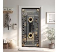 Cassettes Vintage Effet 3D Sticker Porte 77x200 cm, Musique Papier Autocollant Porte Mural Décoration, Industrie Stickers Muraux Amovible PVC Y6Nc30
