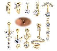 CASSIECA 14G Barres de Nombril Clicker Anneau de Nombril pour Femmes Acier Chirurgical Serpent CZ Papillon Anneau de Ventre Simple Inversé Anneaux de Nombril Piercing Bijoux de Corps Or