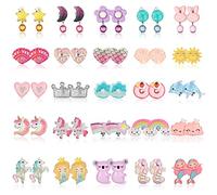 CASSIECA 25 Paires Boucles d'Oreilles Clips Princesse Bling Fleur Coeur - Dress Up Enfants