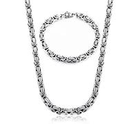 CASSIECA 2Pcs Argent Collier Homme Acier Inoxydable Byzantine Collier Byzantine Bracelets pour Homme Femme Punk Chaîne 6/8mm