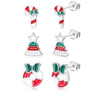 CASSIECA 3 Paires Argent Boucles d'Oreille Noël pour Femme Filles Argent Boucles d'Oreilles de Noël Boucles d'Oreille Flocon de Neige Boucles d'Oreilles Arbre de Noël, Bijoux Noël avec Boîte