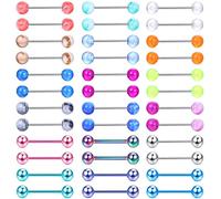 CASSIECA 36 Pièces Droite 14G Langue Haltères Mamelon Anneaux pour Femmes Hommes Acier Inoxydable Piercing Bijoux 12mm-18mm