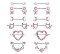 CASSIECA 6 Piercings en Acier ChirurgicalLanguage et Genre Coeur CZ Papillon et Rose Argent Barbell Bijoux de Piercing en Vendée