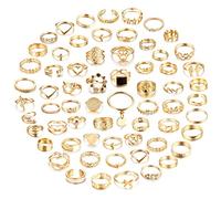 CASSIECA 64 Pcs Vintage Or Knuckle Rings Set, Bohème Papillon Serpent Empilable Doigt Anneaux for Femmes Filles, Argent Midi Bagues Paquet