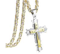 CASSIECA Collier Croix Chretienne Homme Acier Inoxydable Byzantine Collier Pendentif Croix Homme Croix Collier Homme Acier Inoxydable Chaine Homme Or 56CM