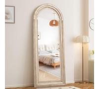 CASSILANDO Grand miroir de sol pleine longueur arqué en bois vieilli pour salon, chambre à coucher, entrée Blanc vieilli 165 x 61 cm