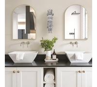 CASSILANDO Lot de 2 miroirs muraux bombés - 50 x 75 cm - Doré - Grand Miroir de Maquillage avec Cadre en métal - Miroir Mural bombé pour entrée, cheminée, Chambre à Coucher (doré)