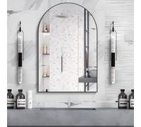 CASSILANDO Miroir arqué, 50,8 x 76,2 cm, pour Salle de Bain, avec Cadre en métal, Miroir Mural Unique, Miroir de courtoisie Noir pour Salon, cheminée, Chambre à Coucher, entrée