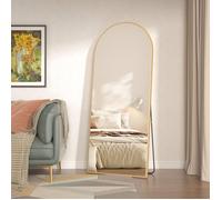 CASSILANDO Miroir arqué pleine longueur 165×60cm, grand miroir sur pied, chambre à coucher miroir mural à cadre fin or