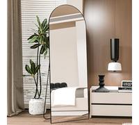 CASSILANDO Miroir de sol arqué 162 x 53 cm, cadre en alliage d'aluminium, miroir sur pied, miroir pleine longueur avec support, grand miroir mural dans la chambre à coucher, le dressing (noir)