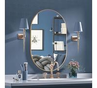 CASSILANDO Miroir Ovale, Miroir de Salle de Bain Ovale de 50 x 75 cm, Miroir Mural Unique, Miroir de courtoisie doré pour Salon, Salle de Bain, Chambre, entrée