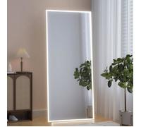 CASSILANDO miroir pleine longueur 165 x 60 cm avec bande LED, blanc, avec pied, miroir mural, couleur et luminosité réglables