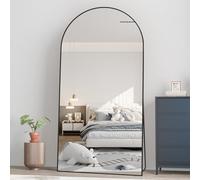 CASSILANDO Miroir Pleine Longueur arqué Noir 193 x 86 cm avec Cadre en Alliage d'aluminium sur Pied, Grand Dressing, Suspendu ou appuyé, miroirs intégraux pour Chambre à Coucher, Salon